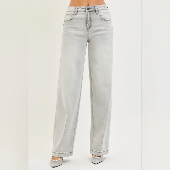 RISEN HR Baggy Jeans Light Gray Contrast Stitching Slouchy Relaxed Various NEW - Picture 2 of 6